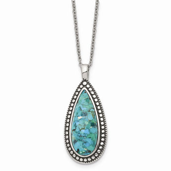 Stainless Steel Antiqued Imitation Turquoise Teardrop Necklace