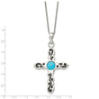 Stainless Steel Polished Imitation Turquoise Antiqued Cross Necklace