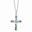 Stainless Steel Polished Imitation Turquoise Antiqued Cross Necklace