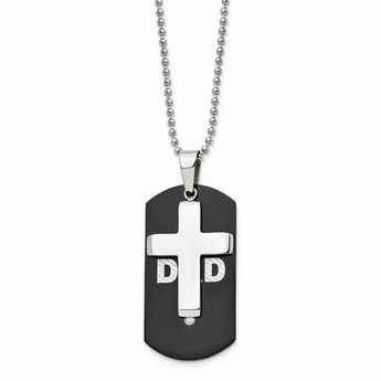 Stainless Steel Black IP-plated Dog Tag with CZ Cross Necklace