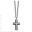 Stainless Steel Brushed and Polished Black IP-plated Cross with CZ Neckla