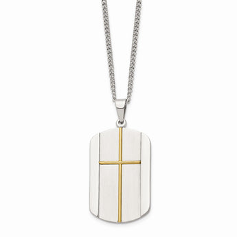 Stainless Steel Yellow IP-plated Cross Brushed/Polished Necklace