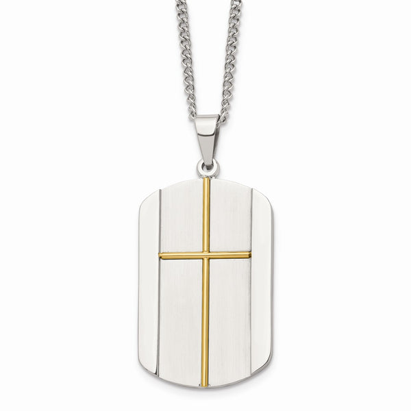 Stainless Steel Yellow IP-plated Cross Brushed/Polished Necklace