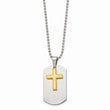 Stainless Steel Polished Dog Tag Yellow IP-plated Brushed Cross Necklace