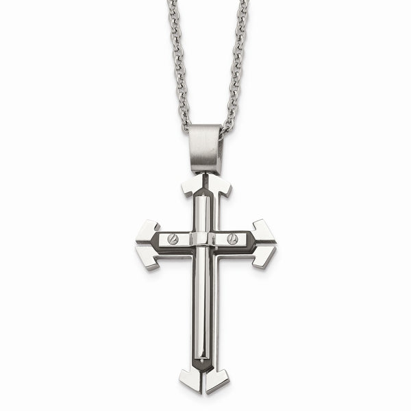 Stainless Steel Black IP-plated Polished Cross Necklace