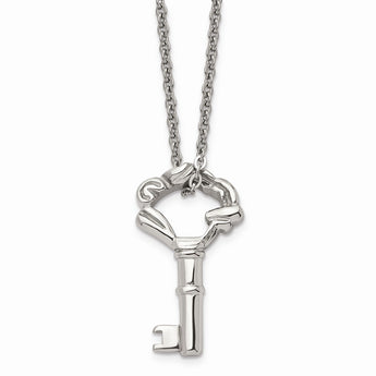 Stainless Steel Polished Fancy Key Pendant Necklace