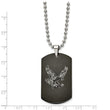 Stainless Steel Eagle Dog Tag Black IP-plated CZ Polished Necklace