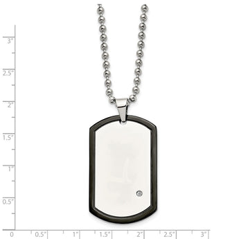 Stainless Steel Black IP-plated With CZ Dog Tag Polished Necklace