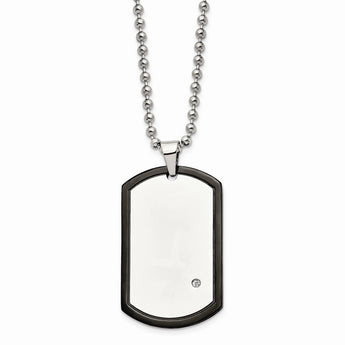 Stainless Steel Black IP-plated With CZ Dog Tag Polished Necklace