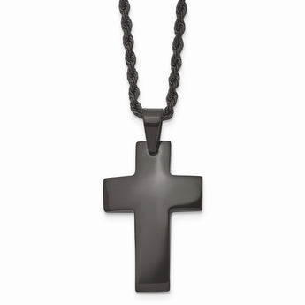 Stainless Steel Black IP-plated Polished Cross Necklace