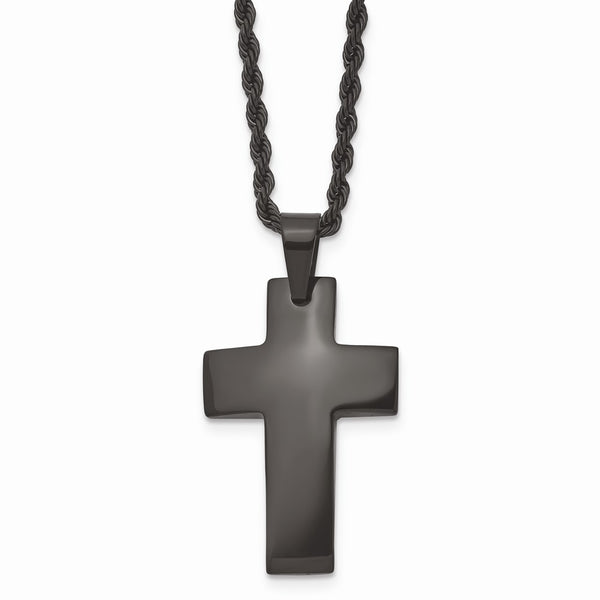 Stainless Steel Black IP-plated Polished Cross Necklace