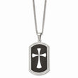 Stainless Steel Black IP-plated Polished Dog Tag Cross with CZ Necklace