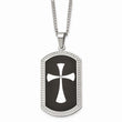 Stainless Steel Black IP-plated Polished Dog Tag Cross with CZ Necklace