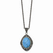 Stainless Steel Simulated Turquoise/Marcasite Antiqued Necklace