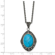 Stainless Steel Simulated Turquoise/Marcasite Antiqued Necklace