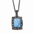 Stainless Steel Simulated Turquoise/ Marcasite Antiqued Necklace