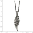 Stainless Steel Marcasite and Antiqued Wing Pendant 20 inch Necklace