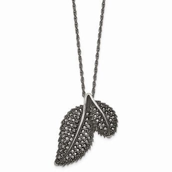 Stainless Steel Marcasite and Antiqued Leaf Necklace