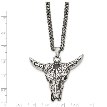 Stainless Steel Polished and Antiqued Animal Skull Necklace