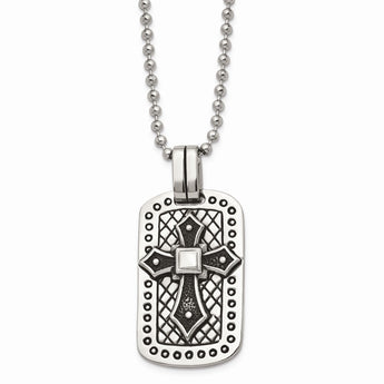 Stainless Steel Antiqued Cross Dog Tag Necklace