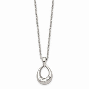 Stainless Steel CZ Teardrop Polished Necklace