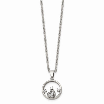 Stainless Steel Round with Heart CZ Polished Necklace