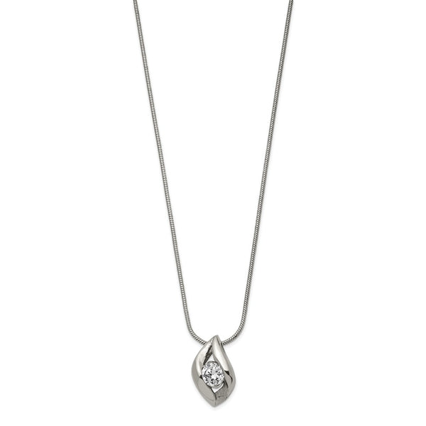 Stainless Steel Small CZ Polished Necklace