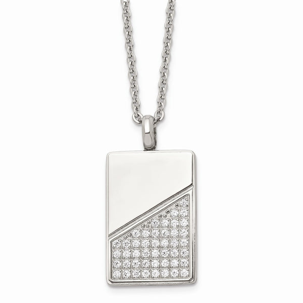 Stainless Steel Dog Tag with CZ Necklace