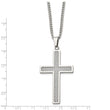 Stainless Steel Polished Grey Carbon Fiber Inlay Large Cross 20in Necklace