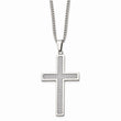 Stainless Steel Polished Grey Carbon Fiber Inlay Large Cross 20in Necklace