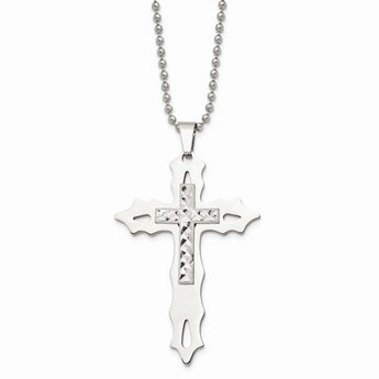 Stainless Steel & Sterling Silver Diamond Cut and Polished Cross Necklace