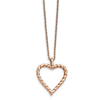 Stainless Steel Polished Pink IP-plated Twisted Heart Necklace