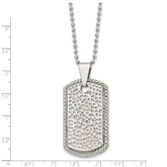 Stainless Steel Textured Polished Dog Tag Necklace