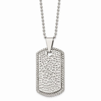 Stainless Steel Textured Polished Dog Tag Necklace