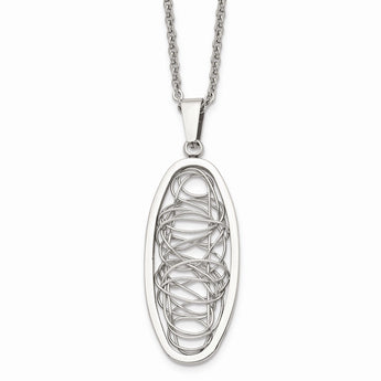 Stainless Steel Wire Designed Oval Pendant Necklace