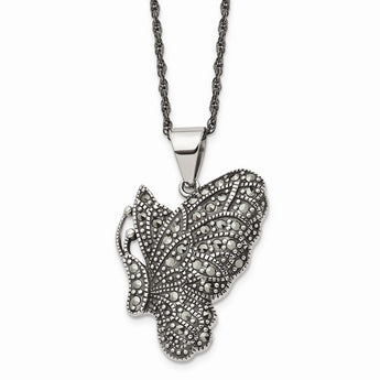 Stainless Steel Butterfly Marcasite Necklace