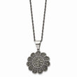 Stainless Steel Textured Flower Marcasite Necklace
