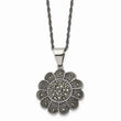 Stainless Steel Textured Flower Marcasite Necklace