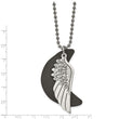 Stainless Steel Brushed Wing with Leather Moon Necklace