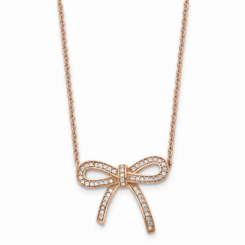 Stainless Steel Crystal Polished Pink IP plated Bow with 1.75in ext. Neckl