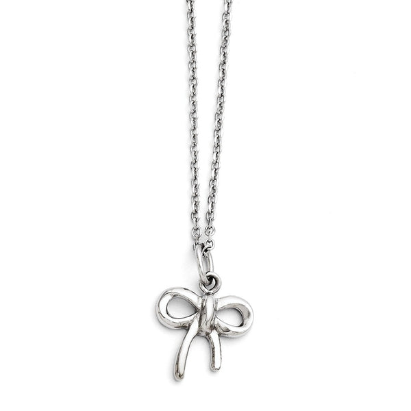 Stainless Steel Polished Bow with 1.75in ext. Necklace
