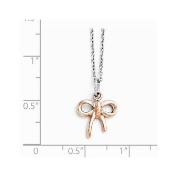 Stainless Steel Polished Pink IP Bow with 1.75in ext. Necklace