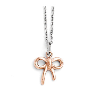 Stainless Steel Polished Pink IP Bow with 1.75in ext. Necklace