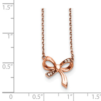 Stainless Steel Polished Pink IP plated CZ Bow with 1.75in ext. Necklace