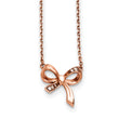 Stainless Steel Polished Pink IP plated CZ Bow with 1.75in ext. Necklace