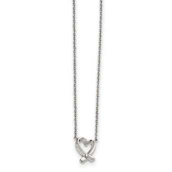 Stainless Steel Polished Heart with CZ Necklace