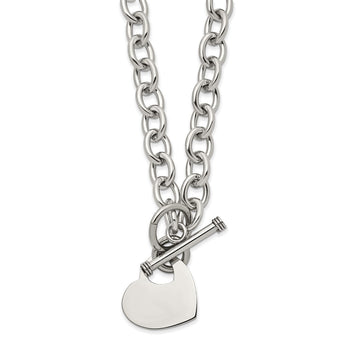 Stainless Steel Polished Heart Toggle Necklace