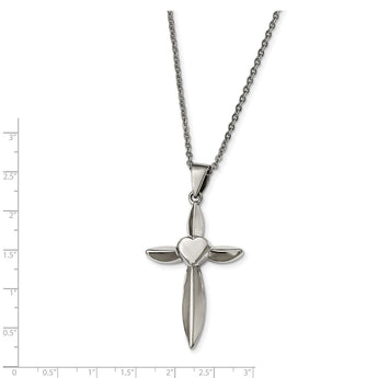 Stainless Steel Polished Heart and Cross Necklace