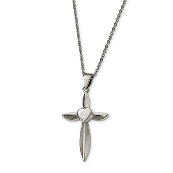 Stainless Steel Polished Heart and Cross Necklace