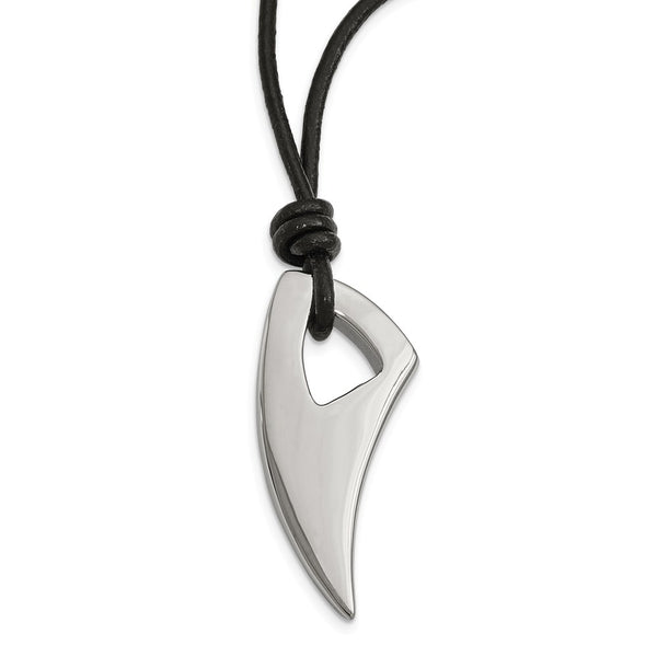 Stainless Steel Polished Claw Leather Cord Necklace